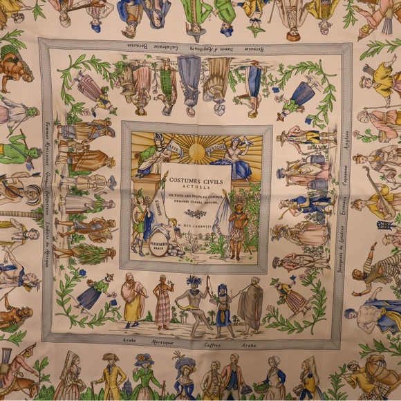 Vintage Style Silk Scarf with Pink Border - Picture 3 of 3